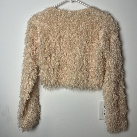 Zara Sweater Womens Small Ivory Fuzzy Shaggy Eyelash Knit Cropped Long Sleeve - Picture 3 of 5